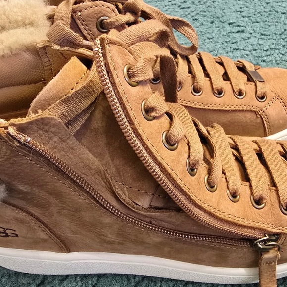UGG Womens Size 10 Olive Chestnut Leather High Top Sneakers Fur Trimmed 1019716 - Picture 8 of 12